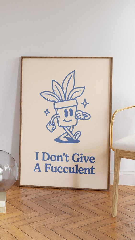 Succulent Printable Art Poster, Retro Plant Illustration