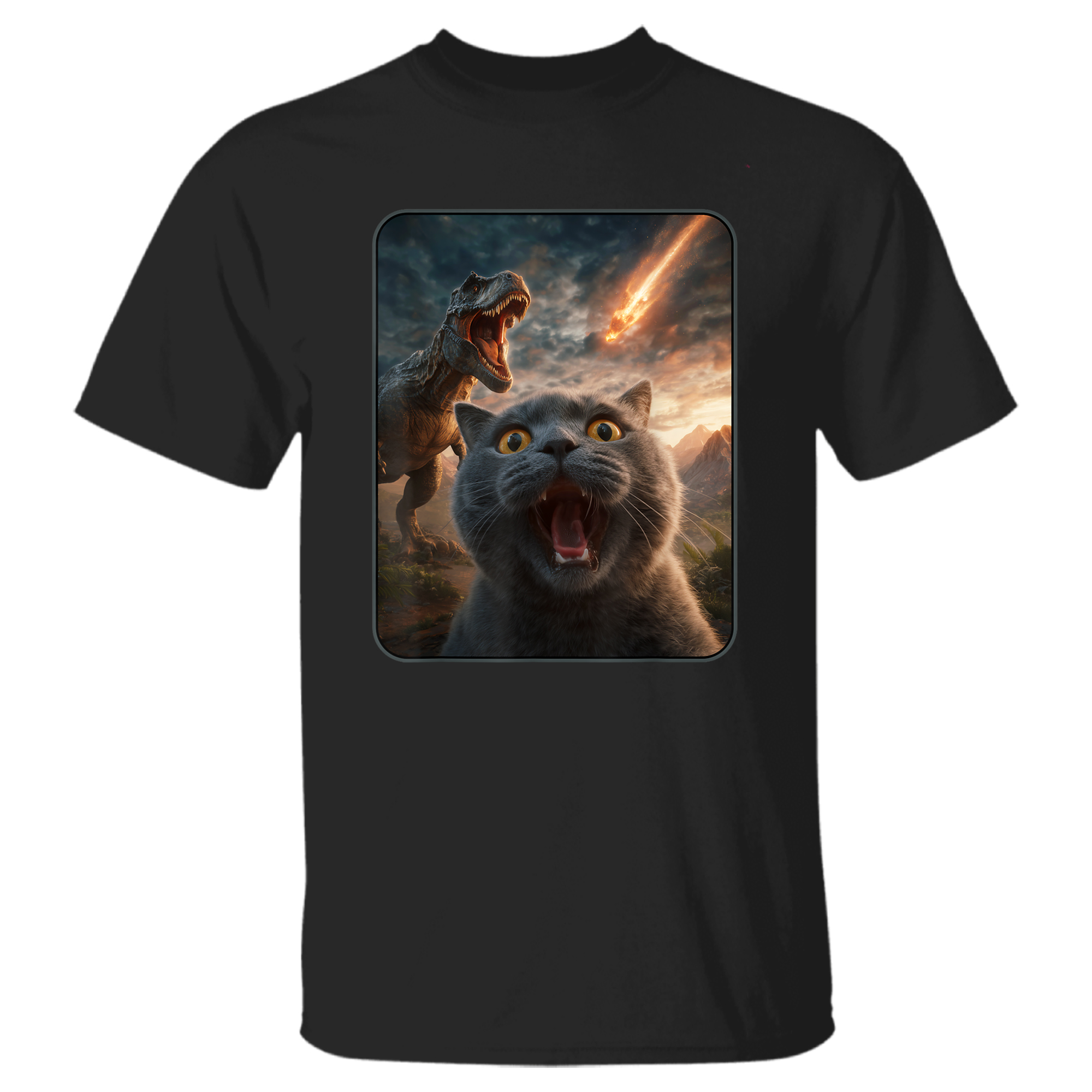 Cat Selfie with T-Rex Dinosaur Funny Cat T Rex Shirt Meme T- …